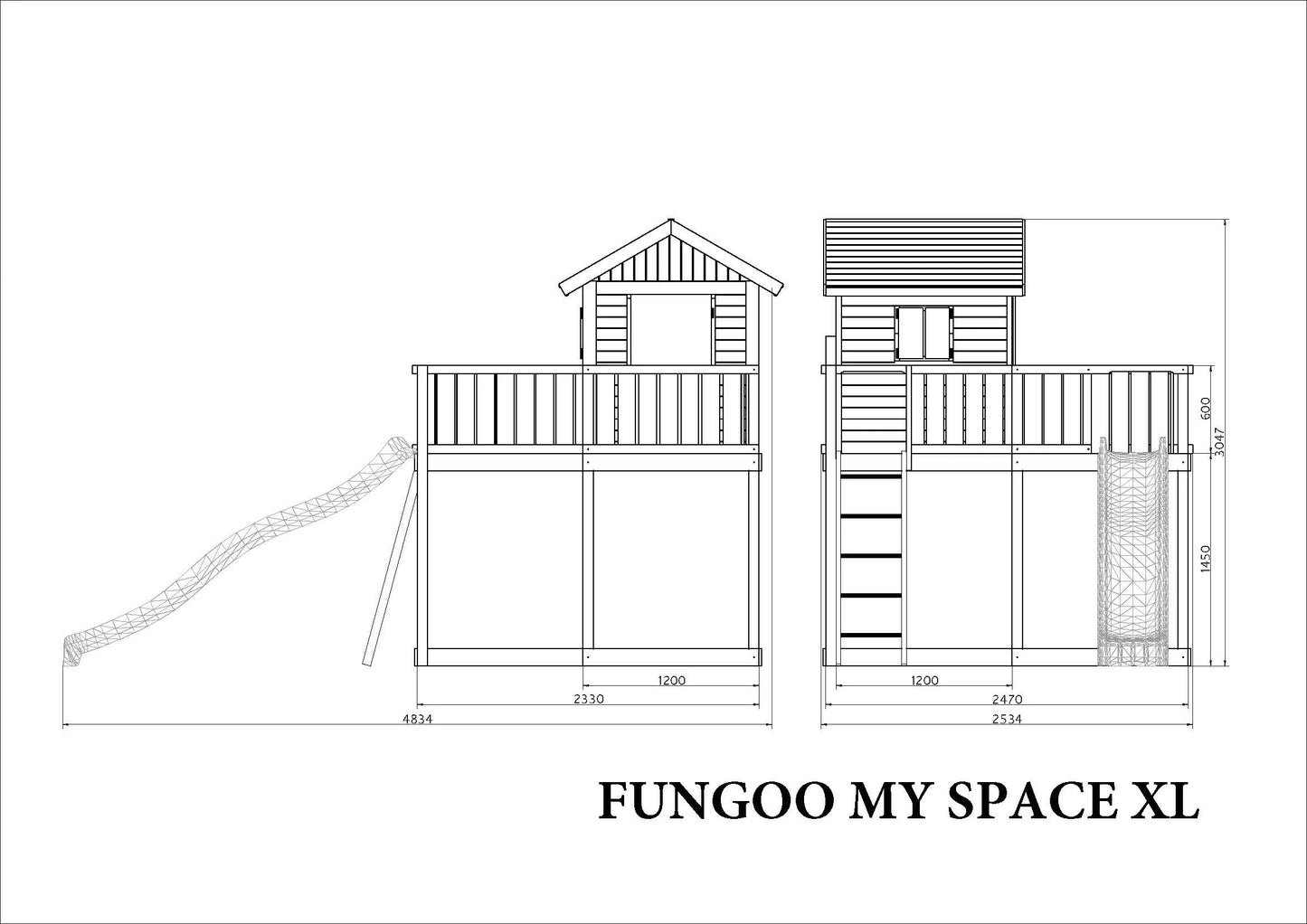 Fungoo My Space XL Holzhaus mit Rutsche, Griffe, Steuerrad, Fernrohr, uvm.