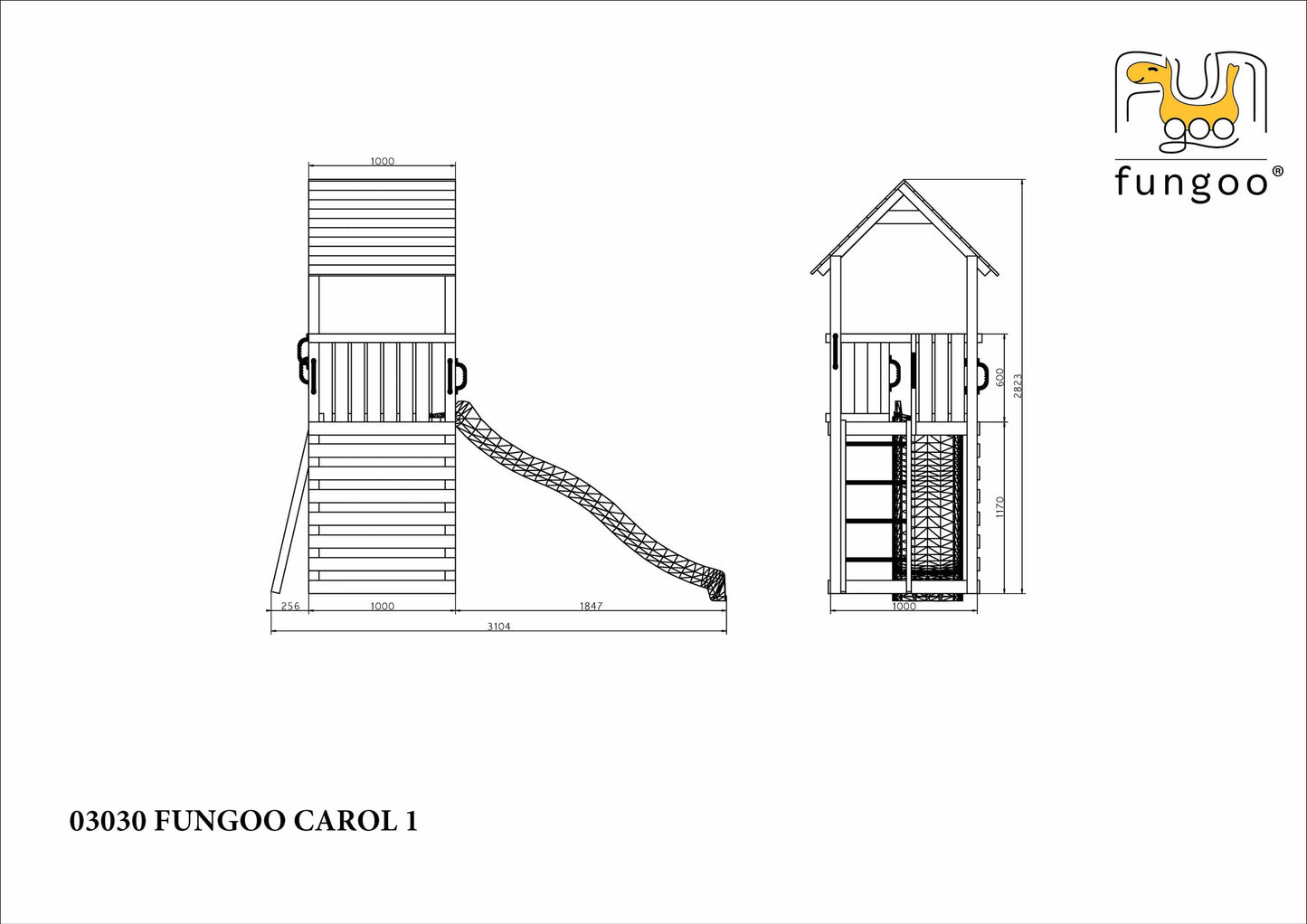 Fungoo Spielturm Carol 1 inkl. Rutsche, Holzdach und Leiter