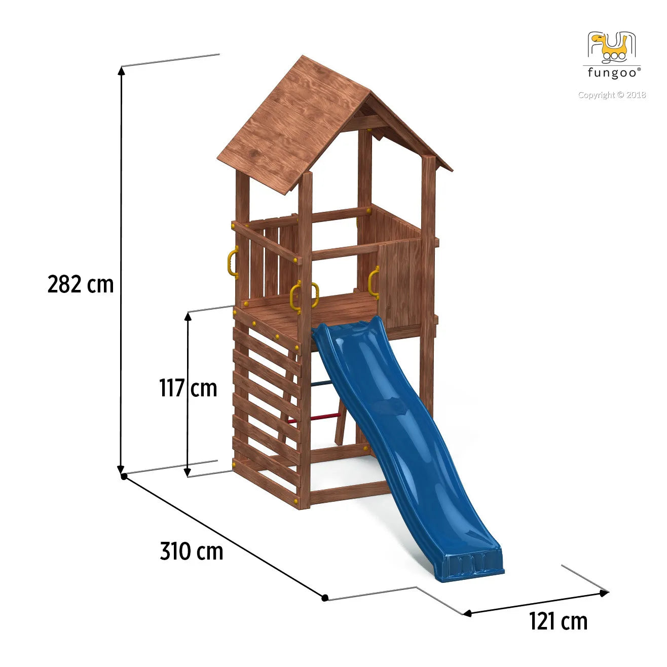 Fungoo Spielturm Carol 1 inkl. Rutsche, Holzdach und Leiter