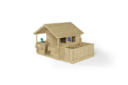 Fungoo Sunny Bandcorner mit Spielhaus und geschlossenem Spielbereich.