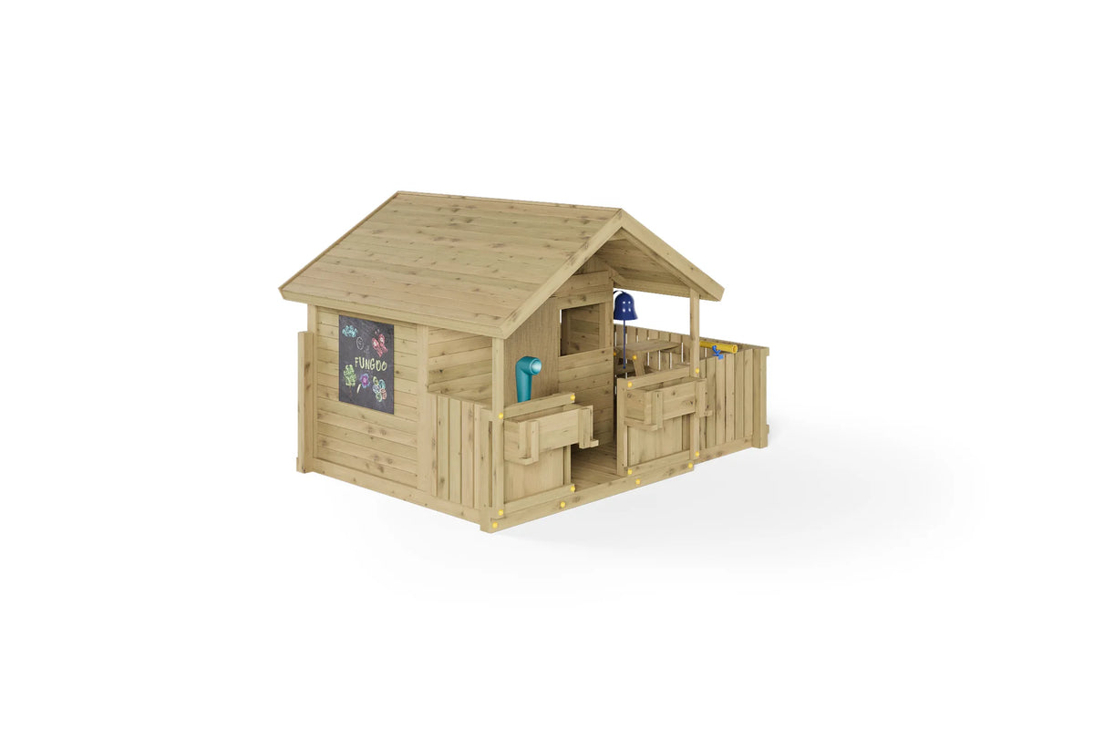 Rückansicht des Fungoo Sunny Bandcorner Spielhauses.