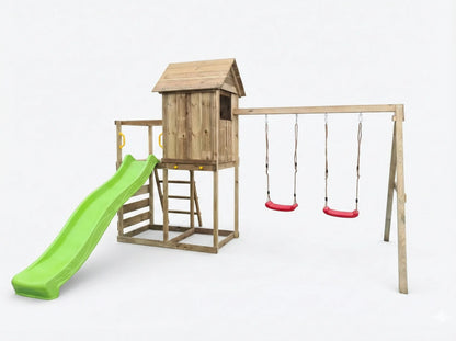 MaxPlay 5 mit Spielhaus und Kletterbereich.