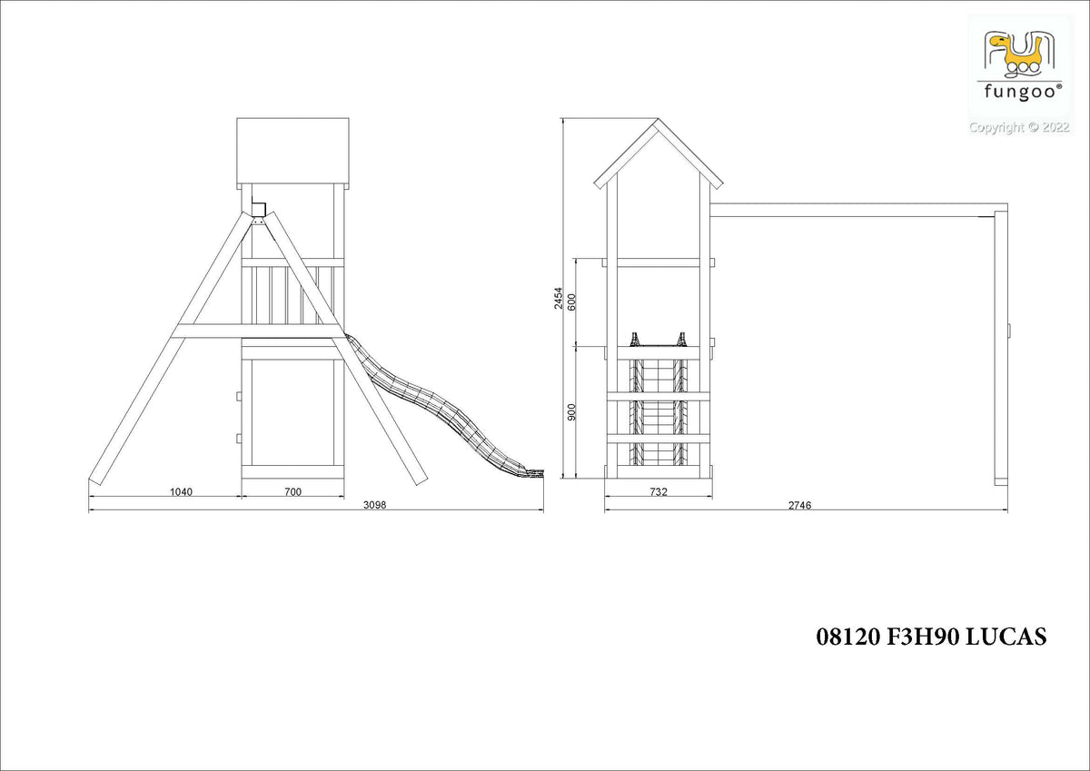 Fungoo Lucas Spielturm mit Maßzeichnung