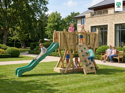 FunForte I – Spielturm mit Rutsche – Produktbild T-10270-P-K-XD_FF_Tower1_KDI_DeepGreen_Slide_0136