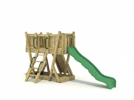 FunForte I – Spielturm mit Rutsche – Produktbild T-10270-P-K-XD_FF_Tower1_KDI_DeepGreen_Slide_0137
