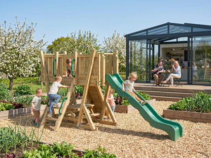 FunForte II – Spielturm mit Rutsche – Produktbild T-10275-P-K-XD_FF_Tower2_KDI_DeepGreen_Slide_0_25