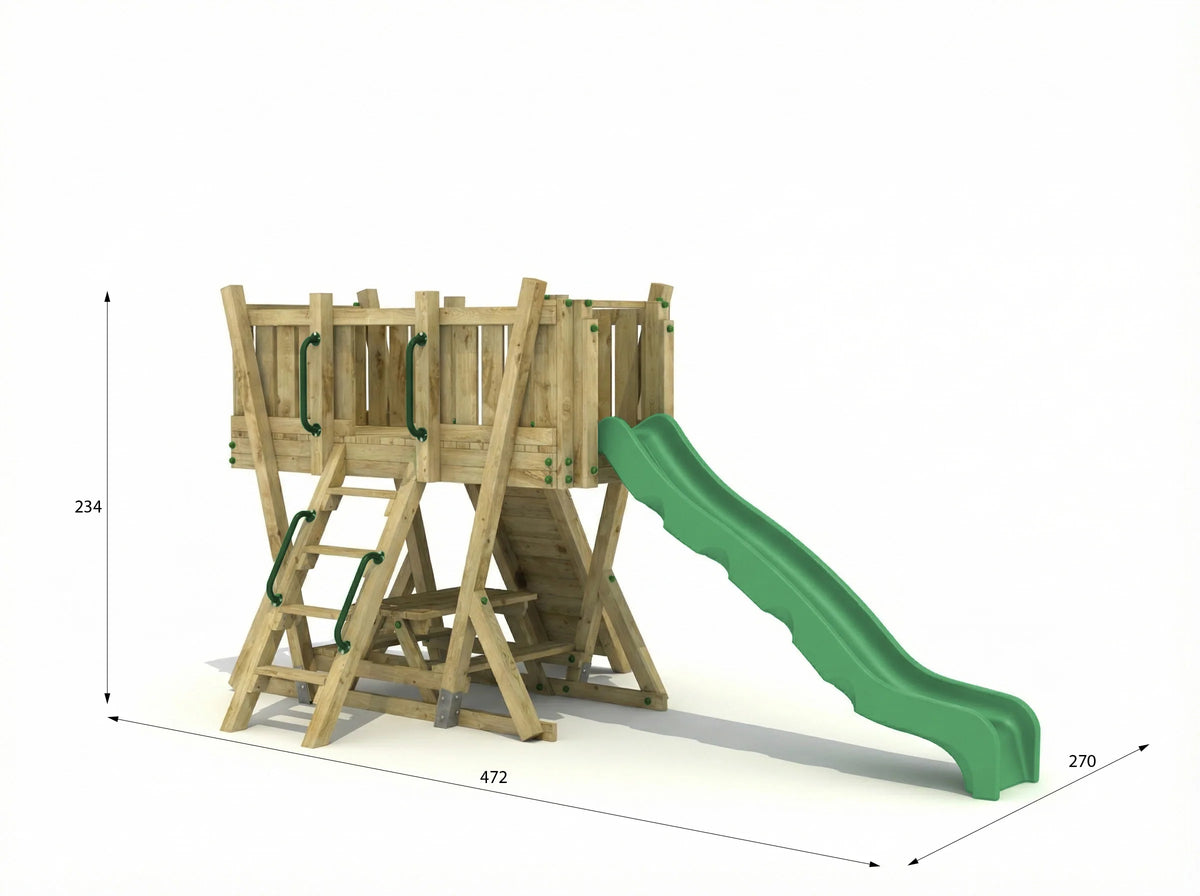 FunForte II – Spielturm mit Rutsche – Produktbild T-10275-P-K-XD_FF_Tower2_KDI_DeepGreen_Slide_0_30