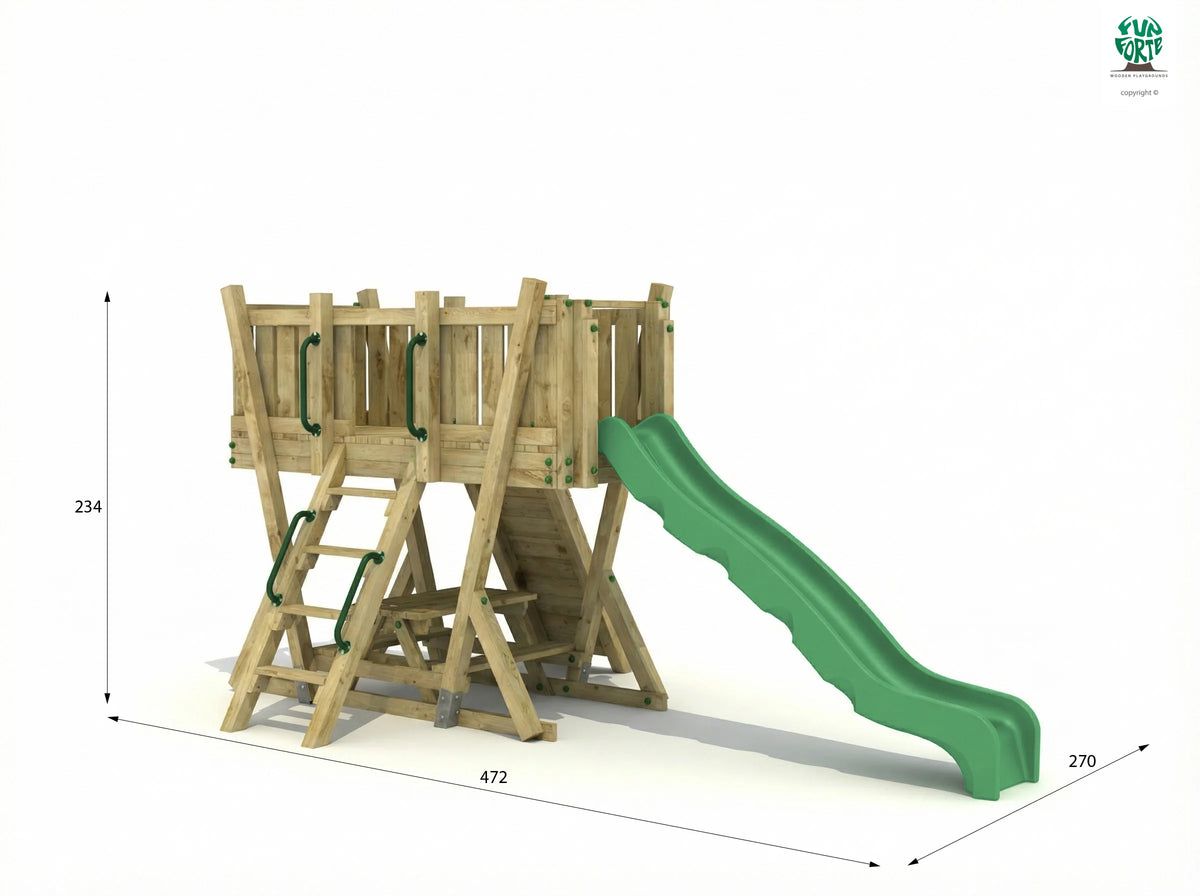FunForte II – Spielturm mit Rutsche – Produktbild T-10275-P-K-XD_FF_Tower2_KDI_DeepGreen_Slide_0_32