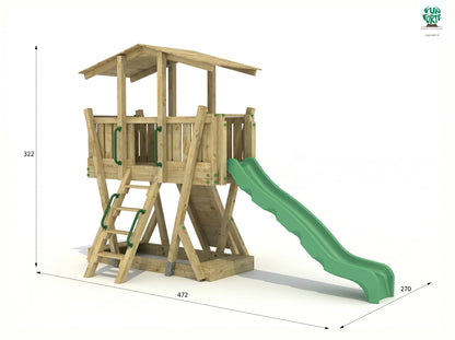 FunForte III – Spielturm mit Dach und Sandkasten – Produktbild T-10280-P-K-XD_FF_Tower3_KDI_DeepGreen_Slide_0_20