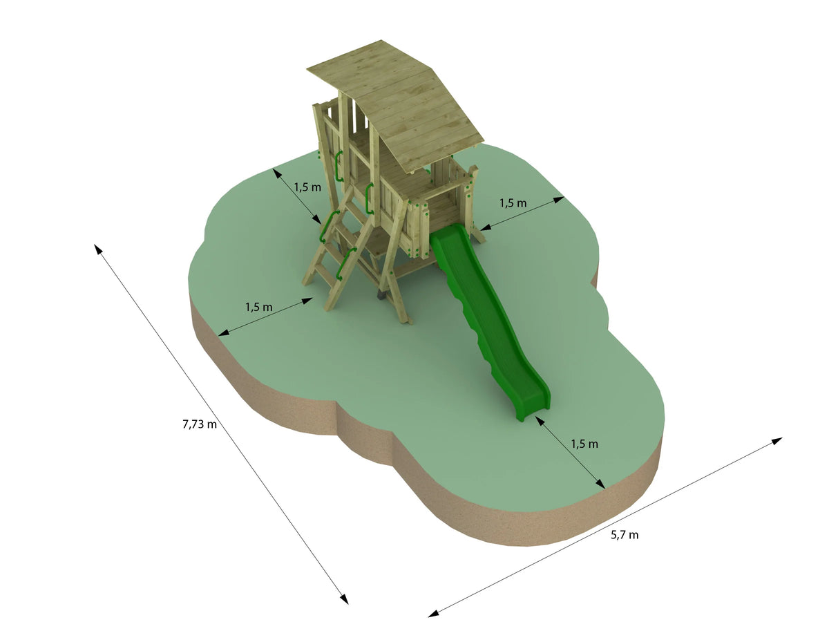 FunForte IV – Spielturm mit Dach und Picknicktisch – Produktbild T-10285-P-K-XD_FF_Tower4_KDI_DeepGreen_Slide_0_07