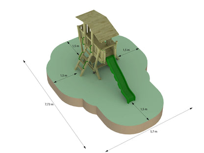 FunForte IV – Spielturm mit Dach und Picknicktisch – Produktbild T-10285-P-K-XD_FF_Tower4_KDI_DeepGreen_Slide_0_07
