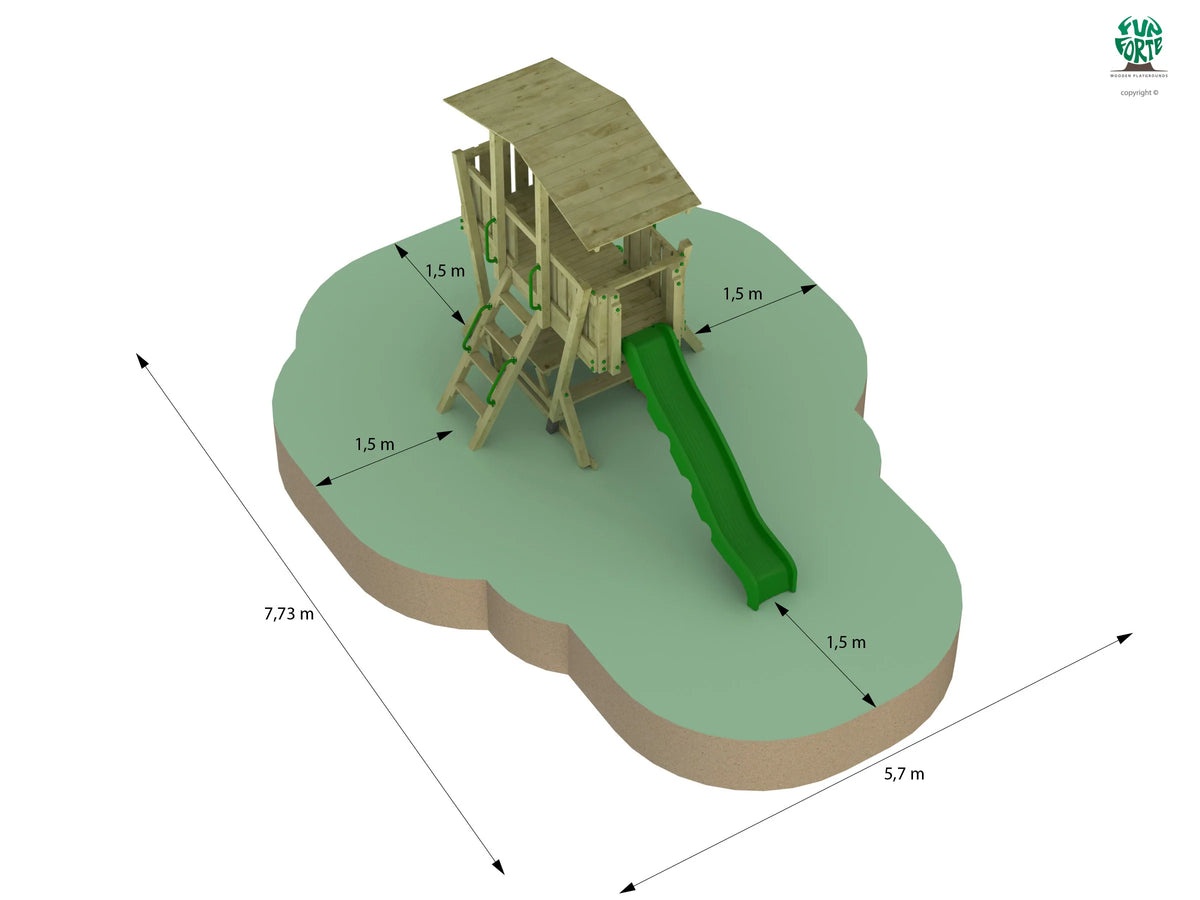 FunForte IV – Spielturm mit Dach und Picknicktisch – Produktbild T-10285-P-K-XD_FF_Tower4_KDI_DeepGreen_Slide_0_08