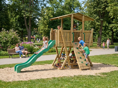 FunForte IV – Spielturm mit Dach und Picknicktisch – Produktbild T-10285-P-K-XD_FF_Tower4_KDI_DeepGreen_Slide_0_09