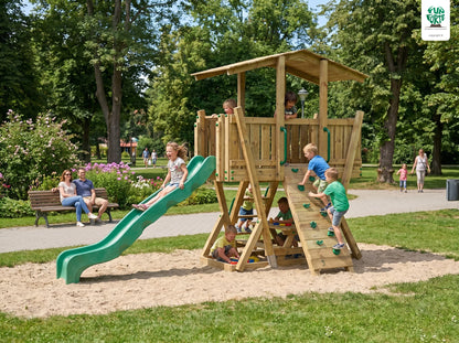 FunForte IV – Spielturm mit Dach und Picknicktisch – Produktbild T-10285-P-K-XD_FF_Tower4_KDI_DeepGreen_Slide_0_10