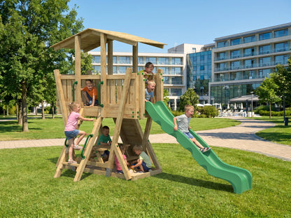 FunForte IV – Spielturm mit Dach und Picknicktisch – Produktbild T-10285-P-K-XD_FF_Tower4_KDI_DeepGreen_Slide_0_11