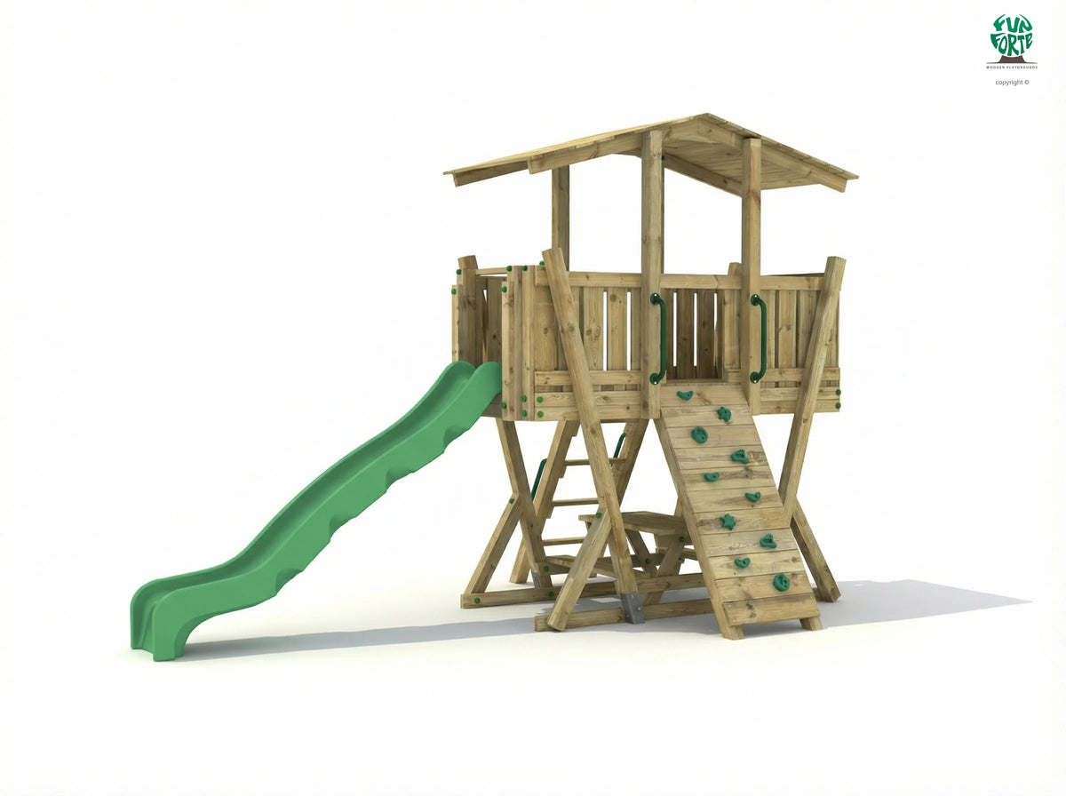 FunForte IV – Spielturm mit Dach und Picknicktisch – Produktbild T-10285-P-K-XD_FF_Tower4_KDI_DeepGreen_Slide_0_43