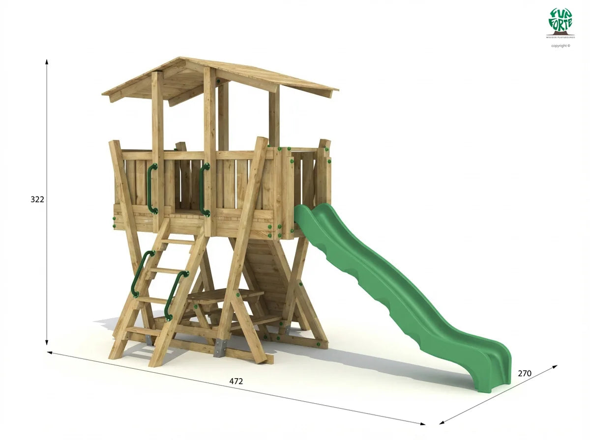 FunForte IV – Spielturm mit Dach und Picknicktisch – Produktbild T-10285-P-K-XD_FF_Tower4_KDI_DeepGreen_Slide_0_67