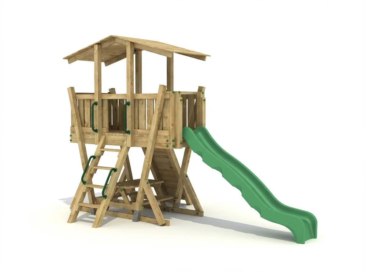 FunForte IV – Spielturm mit Dach und Picknicktisch – Produktbild T-10285-P-K-XD_FF_Tower4_KDI_DeepGreen_Slide_0_74