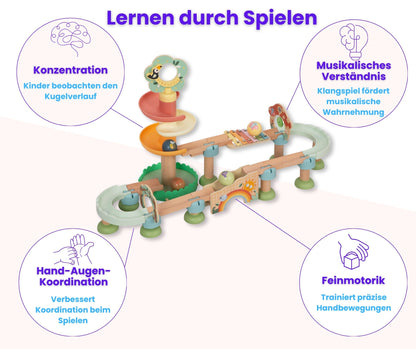 Spielerische Lernimpulse der Construct4Kids Klang-Kugelbahn für Konzentration, Hand-Augen-Koordination und Feinmotorik