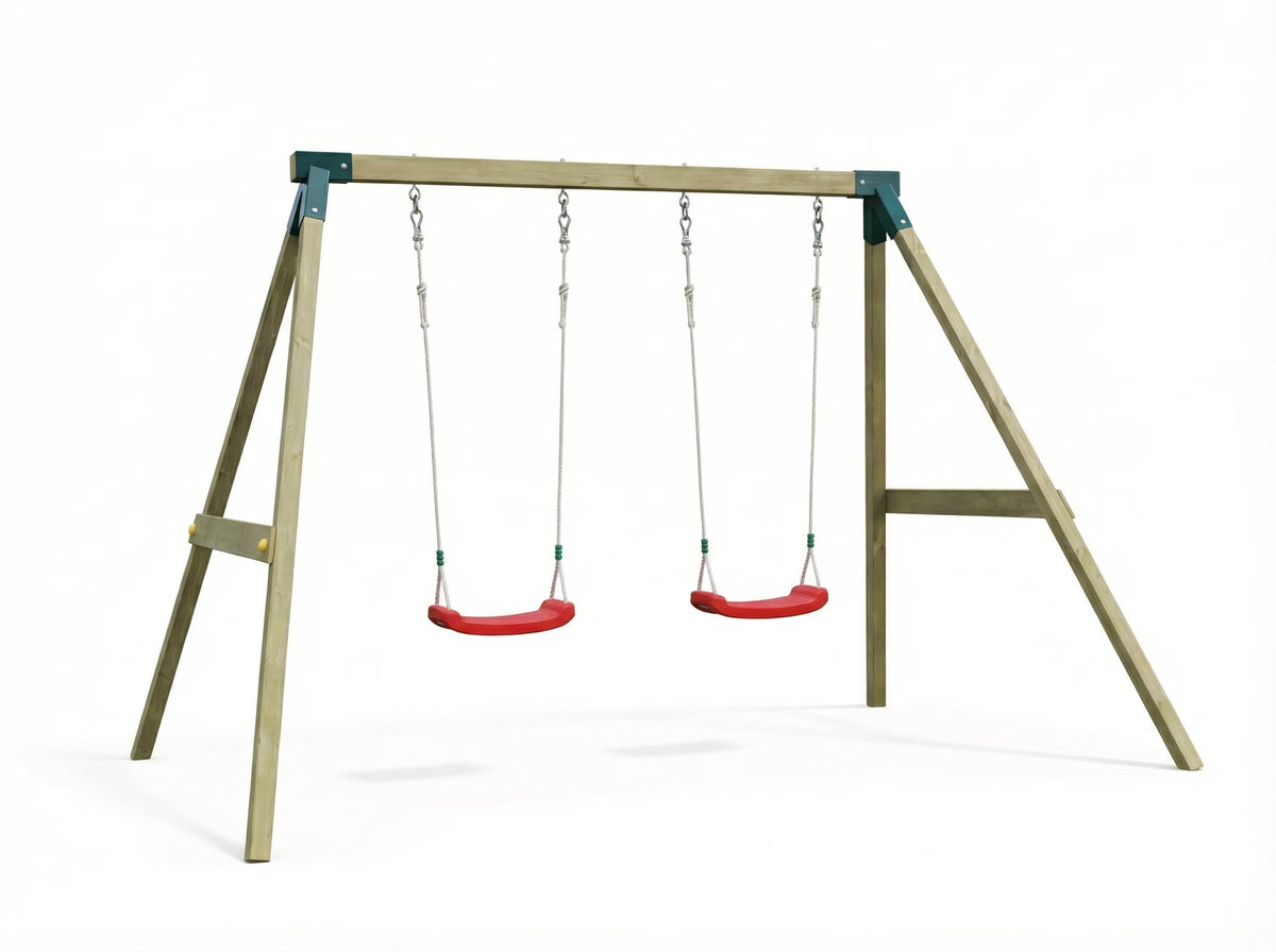 Fungoo FLY Light Doppelschaukel aus Holz – Produktansicht mit zwei Schaukelsitzen