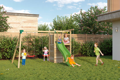 Fungoo Houser Spielturm im Garten mit Kindern