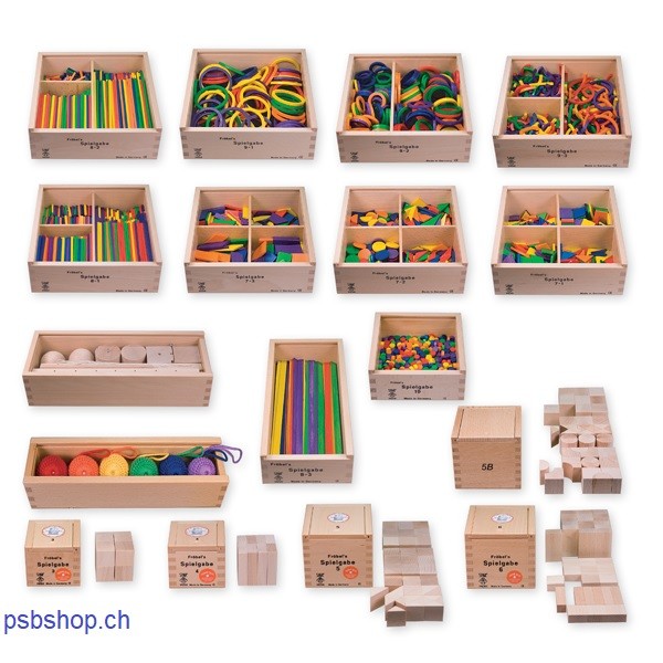 SINA Fröbel-Spielgaben-Komplettset mit 17 Holzkästen