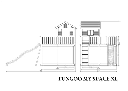 Fungoo My Space XL Holzhaus mit Rutsche, Griffe, Steuerrad, Fernrohr, uvm.