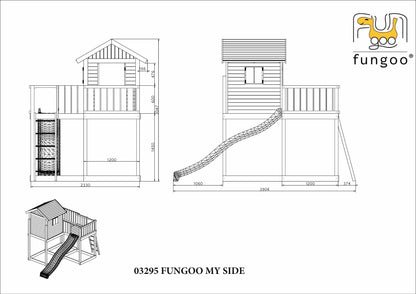 Fungoo My Side Holzhaus mit Rutsche,  Leiter, Griffe und Steuerrad