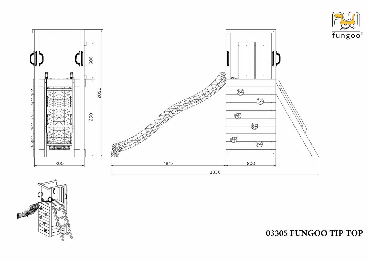 Fungoo Spielturm Tip-Top mit Rutsche, Kletterwand und Leiter