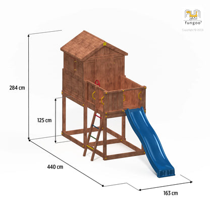 Fungoo My House Holzhaus aus Nadelholz mit Rutsche, Holzhaus, Leiter uvm.