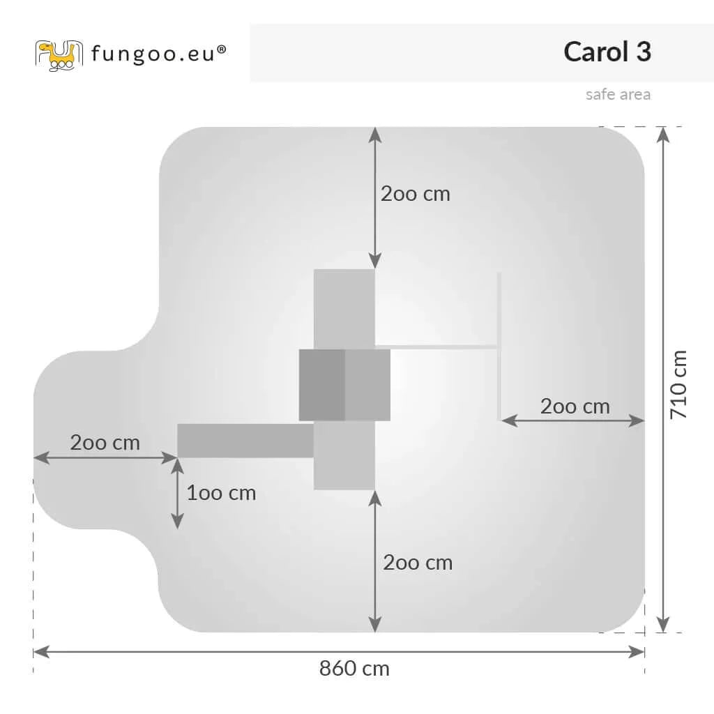 Fungoo Carol 3 in Grau / Weiß, Spielturm mit Rutsche, Schaukel, Holzdach, Kletterwand,  Rampe, Kletterseil uvm.